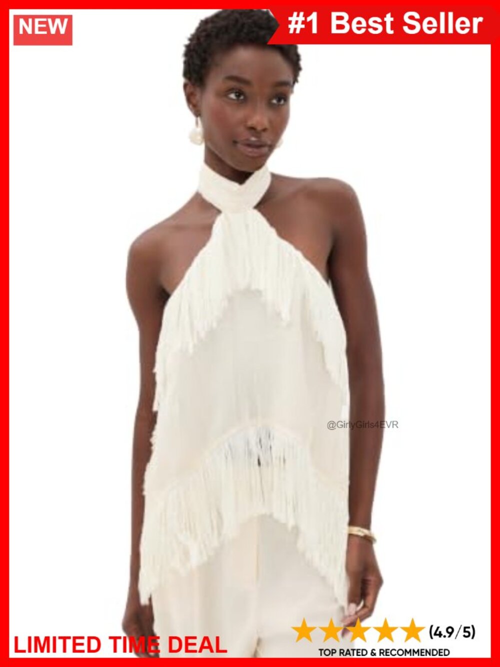 Linen Fringe Halter Tank Top Sleeveless Summer Casual